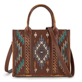 Sacoche Cabas en Cuir - Broderie Aztèque Bleus